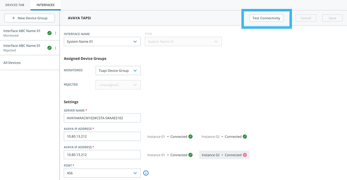 Screenshot der neuen Schaltfläche Konnektivität testen